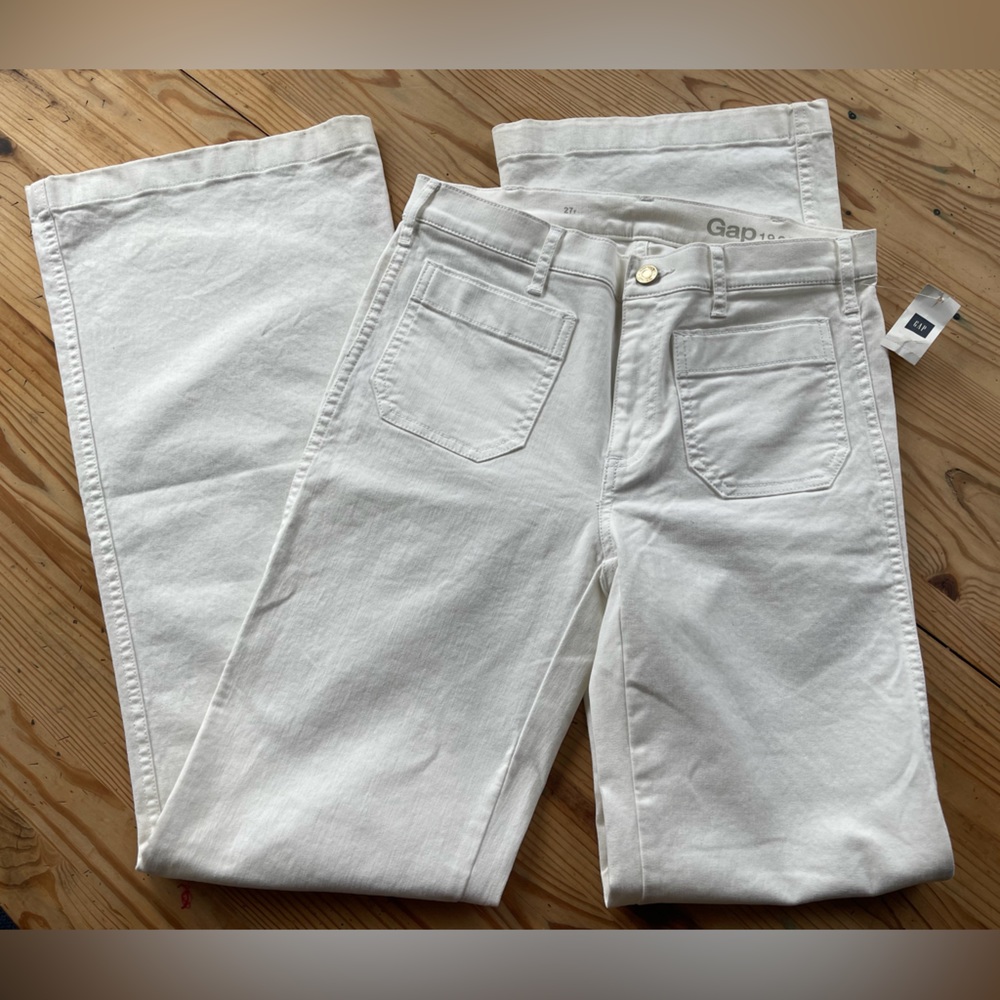 Gap high rise wide leg sailor pockets white denim pants